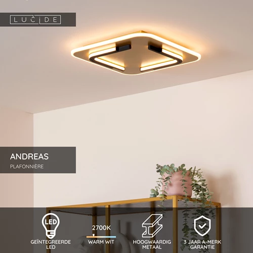 Lucide ANDREAS - Plafonnière - LED - 1x30W 2700K - Mat Goud / Messing - USP